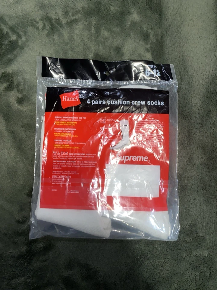 Calcetines Supreme X Hanes Crew - Blancos, Pack de 4, Talla 6-12 Foto 2 de 4