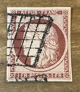 Magnifique N6B Fr 1FR Carmin Brun Oblitéré Grille Cote : 1200€ euros