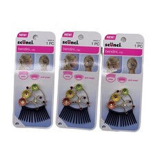 3 Pack Scunci Bendini Hair Clip Medium With Flowers Yellow Pink  Green 39093-A