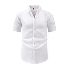 Mens Dress Shirts Formal Short Sleeves Elastic Vantage Casual Summer Shirts Tops