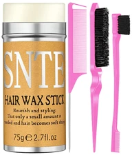 Hair Grooming Kit: Wax Stick for Flyaways, Slick Back Brush, Rat Tail Comb, Bris
