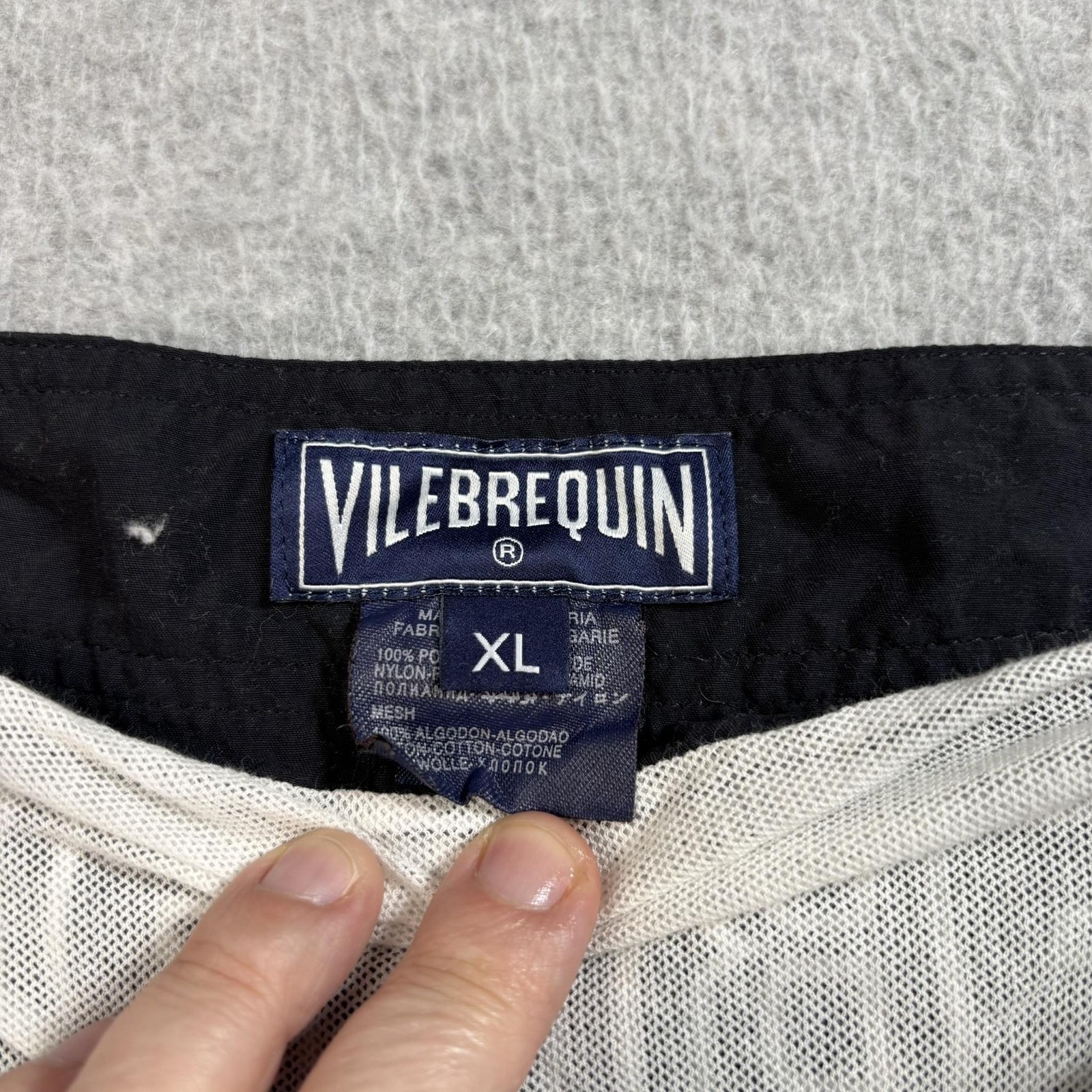 Vilebrequin Swim Trunks Shorts Men XL Black Mesh Lined Drawstring Logo Bag Beach