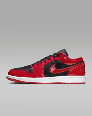 Air Jordan 1 Low SE Shoes Patent Bred Black Varsity Red Men's