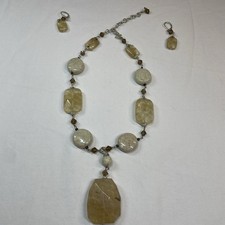 Premier Designs SAND DUNE 15.5-18" Quartz Stone Necklace Set W Pendant& Earrings
