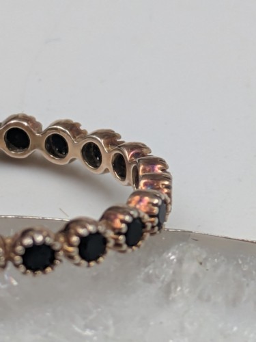 Anello a fascia firmato US 925 India argento sterling onice nera eternità misura 7,5 - Foto 3 di 7