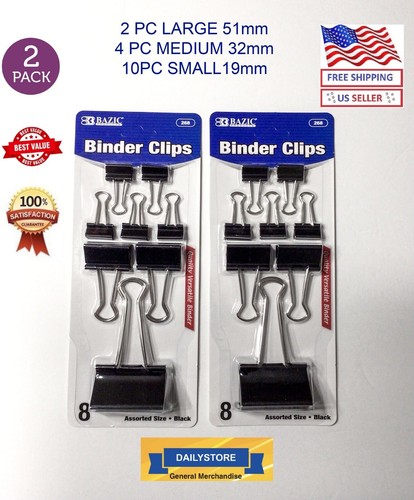 2 PAQUETES DE 8 CT BAZIC CLIPS DE CARPETA DE TAMAÑO SURTIDO PARA PAPELEO DE OFICINA TOTAL 16 PIEZAS - Imagen 1 de 3