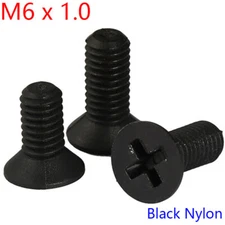 M6 x 1.0 6mm Black Nylon Phillips FLAT HEAD Machine Screws Black Ox Countersunk