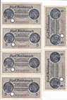 5 Reichsmark 1939-1944, Ros/Grab 553b, batch of 6. 8 digit serial number