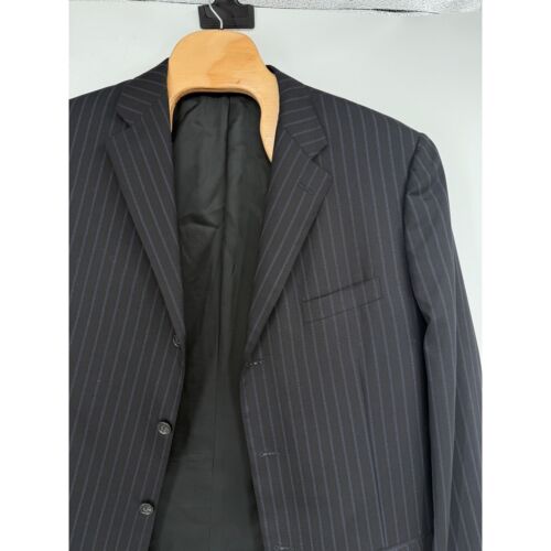 Corneliani Double Breasted Wool Sports Coat Italy Black Blue Stripes Mens 56L - Imagen 2 de 12