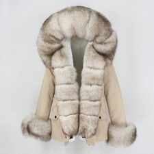 Warm Short Style Hooded Parka Jacket With Real Fox Fur