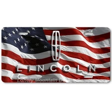 Lincoln Logo Inspired Art on Flag FLAT Aluminum Novelty Auto License Tag Plate