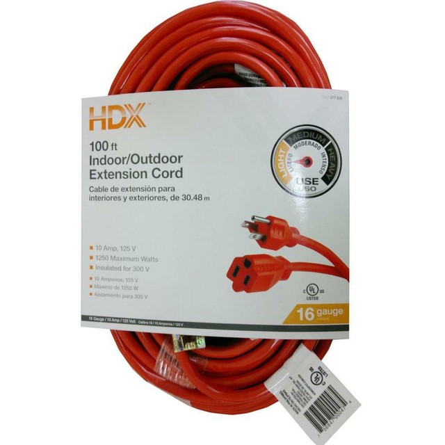 Hdx 100 Ft 16 3 Indoor Outdoor Extension Cord Light Duty Orange