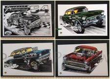 (4) Chevrolet Drag Racing Art Print 1954-55-56-57 Chevy 11" by 17" Poster