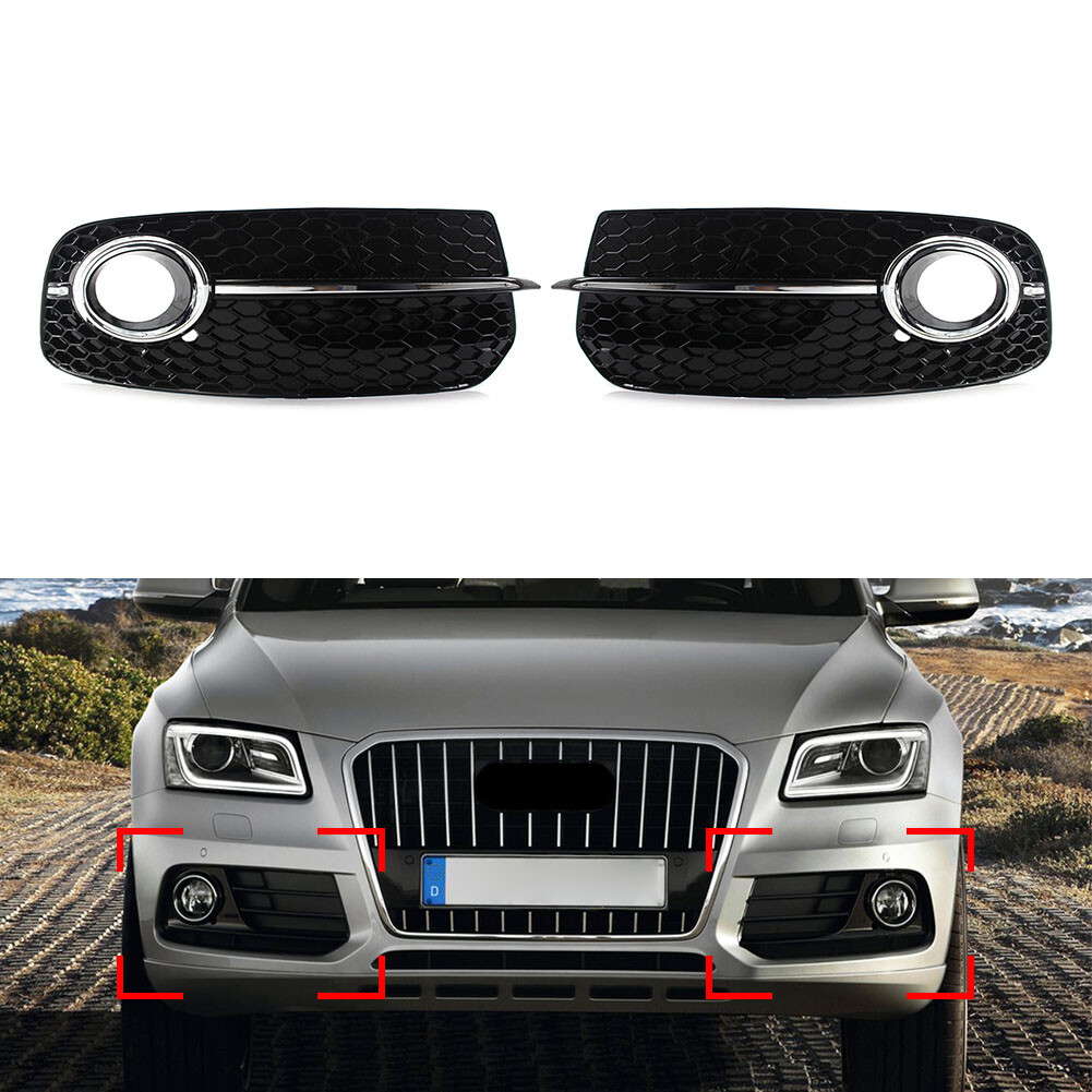 1 Pair Front Bumper Fog Light Grille Upgrade SQ5 Style Grill For AUDI Q5 2013-17