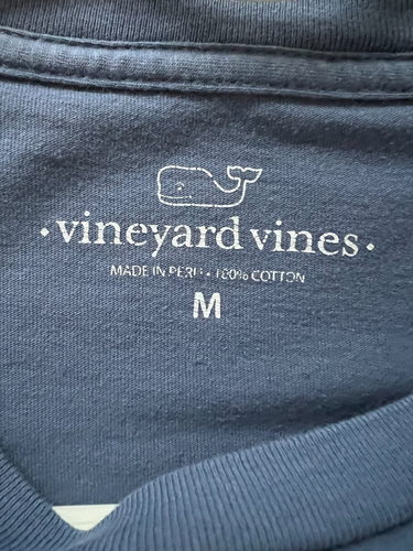 Vineyard Vines Long Sleeve Pocket Tee M Blue Graphic Fish Logo USA Made Peru - Picture 3 of 5