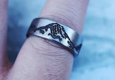 Engraved Hyper Detail Etched Mountain Rainier Promise Wedding Ring - 8mm Wide