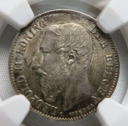 BELGIUM 50 centimes 1886 NGC MS 63 UNC Flemish Dutch type Silver Leopold Toned