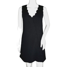 Foxiedox Dress Womens XS Black Lina Scalloped Collar Sheath Neutral Minimalist