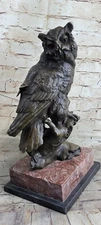 Fine Art Wildlife Sculpture: Miguel Lopez`s Signed Bronze Owl home Decor