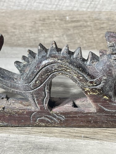 Antique Hand Carved Wooden Talisman Dragon Sculpture Asia - Picture 4 of 16