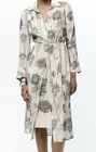 ZARA WOMAN MIDI SHIRT COLLAR ZW COLLECTION PRINT SHIRT DRESS ECRU 2579/103 NEW