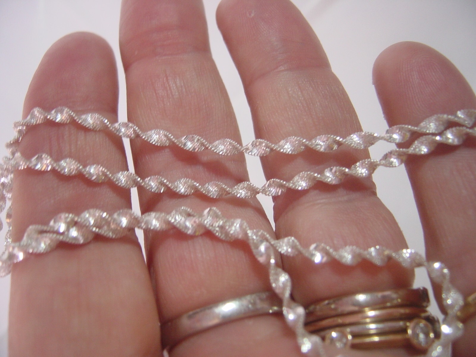 Beautiful vintage Solid SILVER  18" twisted spark… - image 9