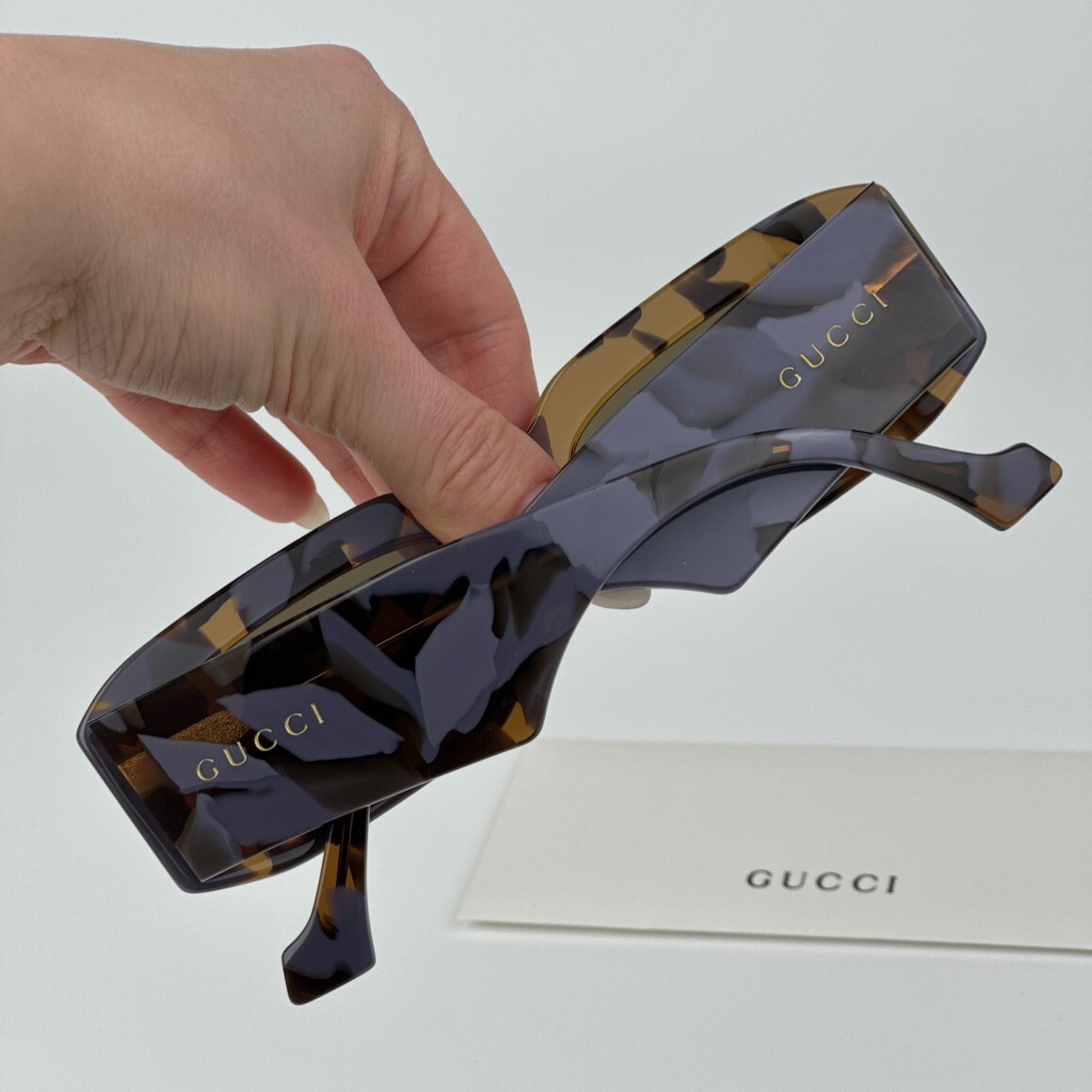 Gucci Women Sunglasses Spotted Lilac Havana Brown Rectangle 