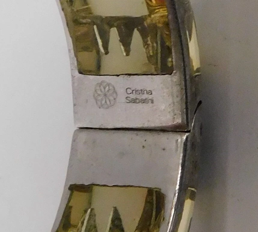 Pulsera Cristina Sabatini Amarilla Lucita Tono Plata Metal Bisagras Foto 2 de 3