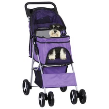 4 Wheels Pet Stroller Foldable Dog Cat Stroller Jogger for Medium Dog Cat Purple