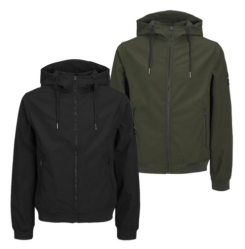 Chaqueta Jack & Jones Softshell Abrigo con Capucha Cremallera Completa Bolsillos con Cremallera Negro Verde - Imagen 1 de 29