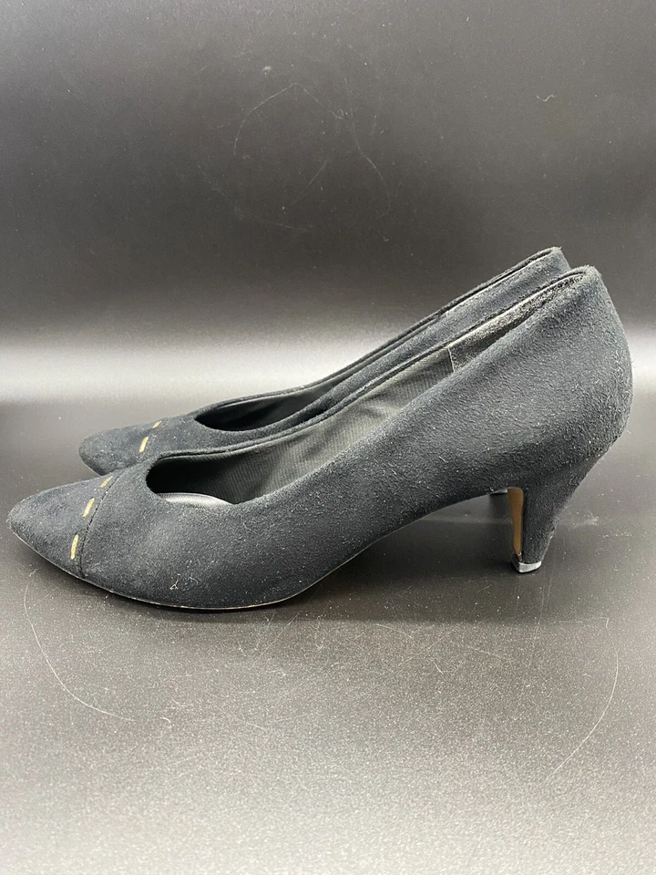 Tacones vintage para mujer JOYCE de gamuza negra talla 9,5 S con caja Foto 4 de 4
