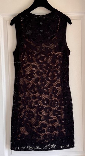 NEW CHANEL 22P BLACK VISCOSE KNIT LACE BEIGE MINI DRESS 36 - Picture 5 of 16