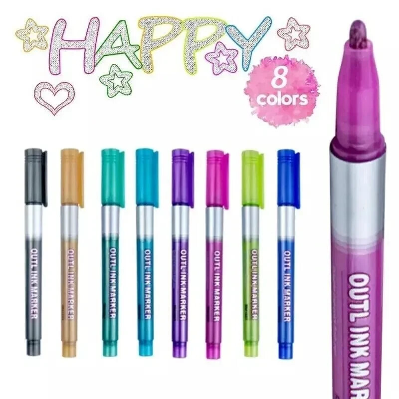 Double Line Highlighter Marker Pens for Writing Drawing Outlining