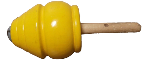 Vntg. Wooden Top Spinner with Round Blue and Black Marble Tip Honey Pot Shape - Picture 7 of 9
