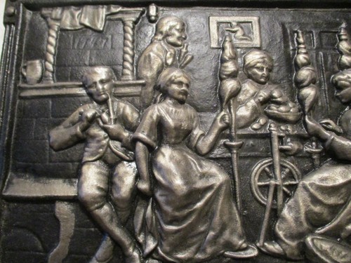 Altes Gußbild, Familie mit Spinnrad und Wiege , Kellerfund - Bild 2 von 7