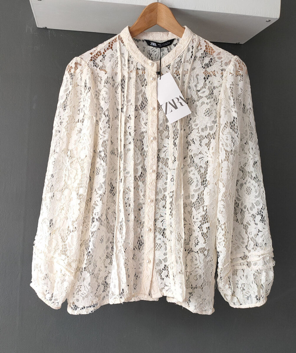 ZARA Lace Blouse Top With Pearl Buttons XS Ecru Vintage ZARA Lace Blouse Top With Pearl Buttons XS Ecru Vintage