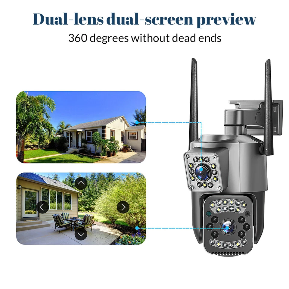 Dual Lens HD 1080P WiFi IP Camera Wireless Outdoor CCTV PTZ Home Security IR Cam - Image 3 of 4