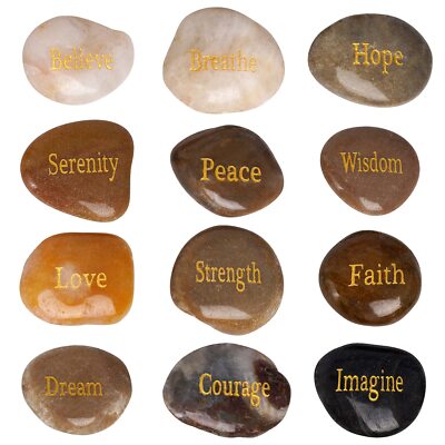 12 Pieces Inspirational Stones Natural Engraved Faith Rocks 12 Different Words E