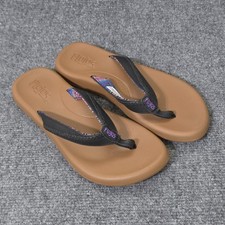 Flojos Flip Flops Women's Size 6 Floral Island Beach Black Brown Sandals
