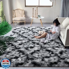 DweIke Fluffy Tie-Dyed Black White Rugs for Bedroom Living Room, 6x9 Large So