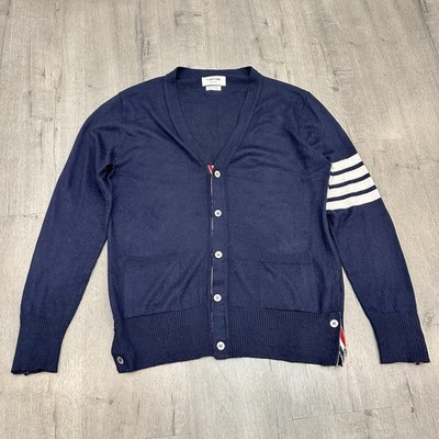 Thom Browne Navy 4-Bar Stripe Cardigan Made in Japan Wool Button