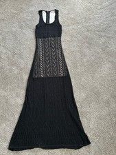 ALICE & OLIVIA size XS Black Crochet Racerback  Maxi Dress Small Flaw