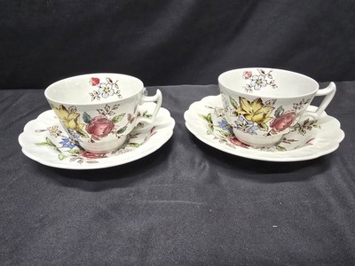 Booths Flowerpiece Cups and Saucers Set of 2