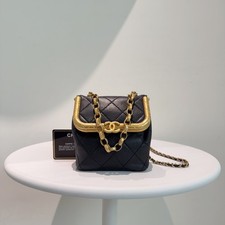 Chanel Kiss Lock Mini Calfskin Quilted Chain Crossbody Bag Black [Duties Paid]