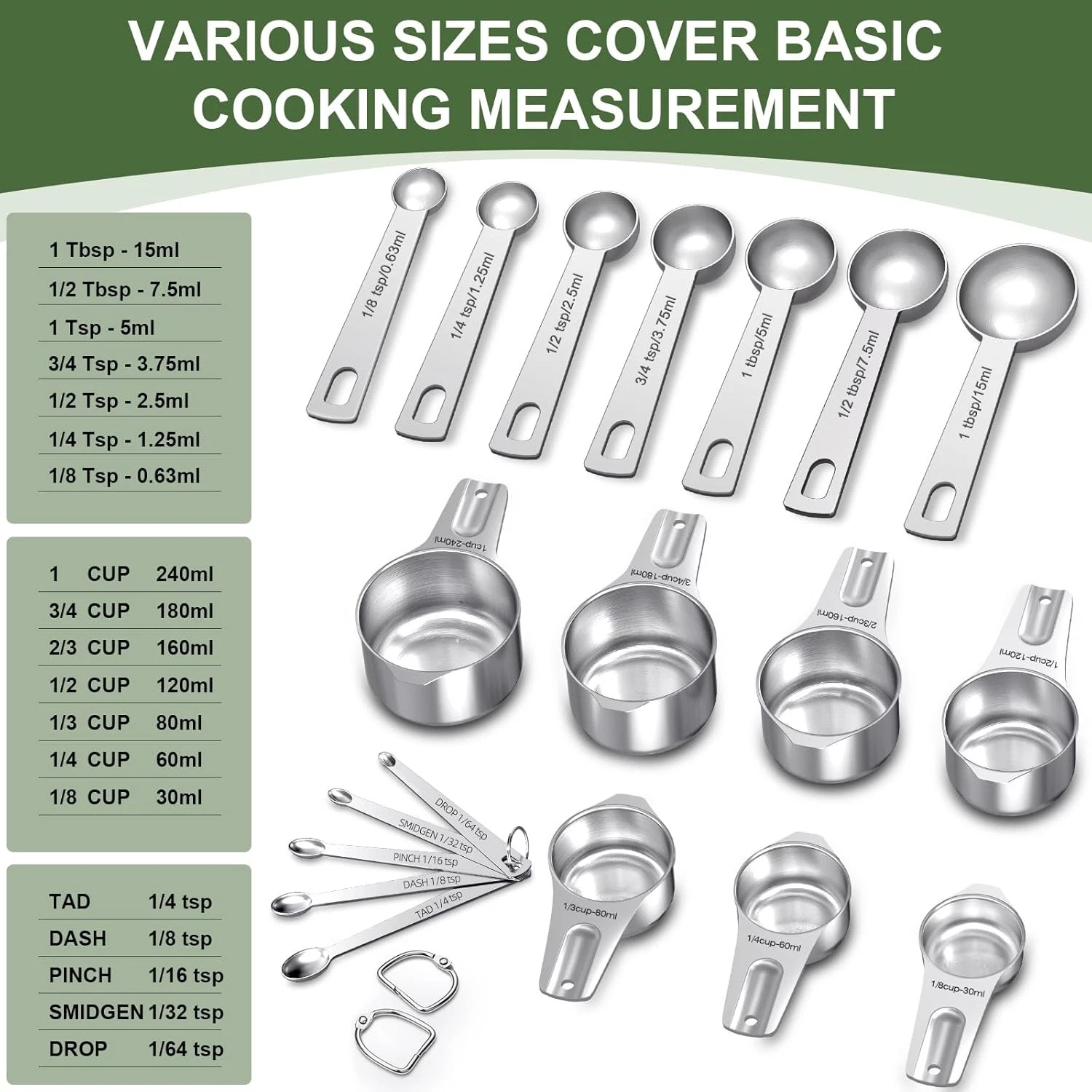 Set of 21 Measuring Cups and Spoons Set 7 Stainless Steel Nesting Measuring Cups
Opens in a new wind