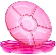 6 Sectional Round Plastic Serving Tray Platters Pink Color Pack of 2