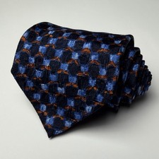 Ermenegildo Zegna Tie Blue Silk Geometric Print Made In Italy Necktie