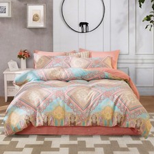 Pink Bohemian Duvet Cover Set King Size 3pcs 100 Cotton Boho Pattern Comfort...