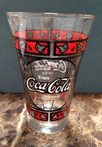 Vintage COCA-COLA Flared Drinking Glass - Stained Glass - Coke Tumbler