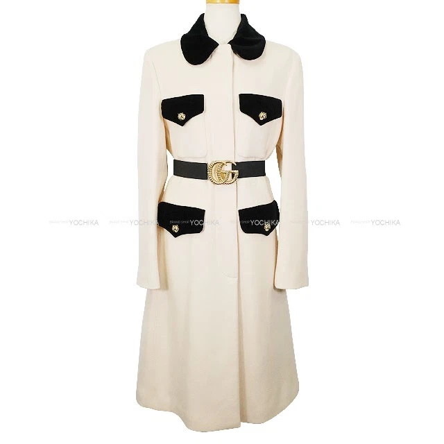 Gucci — GUCCI With Belt Pink beige/Black Wool/Polyurethane/Reyon #44 Stainless colla...